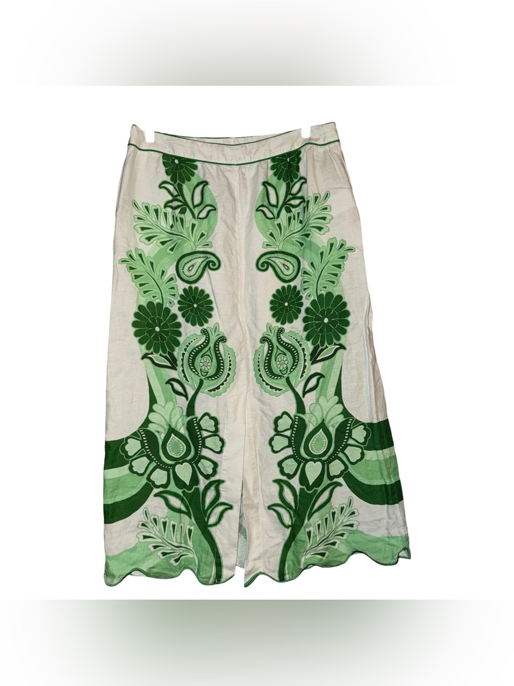 FARM RIO Color Festival Green Linen Euroflax Midi Skirt Size Large - Picture 13 of 16
